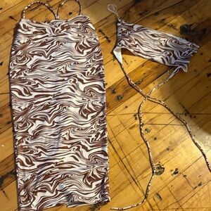 Princess Polly Chocolate and Cream Swirl Skirt Set